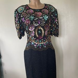 LAURECE KAZAR New York. VINTAGE  Evening Multi color Sequined womens DRESS sz 1X